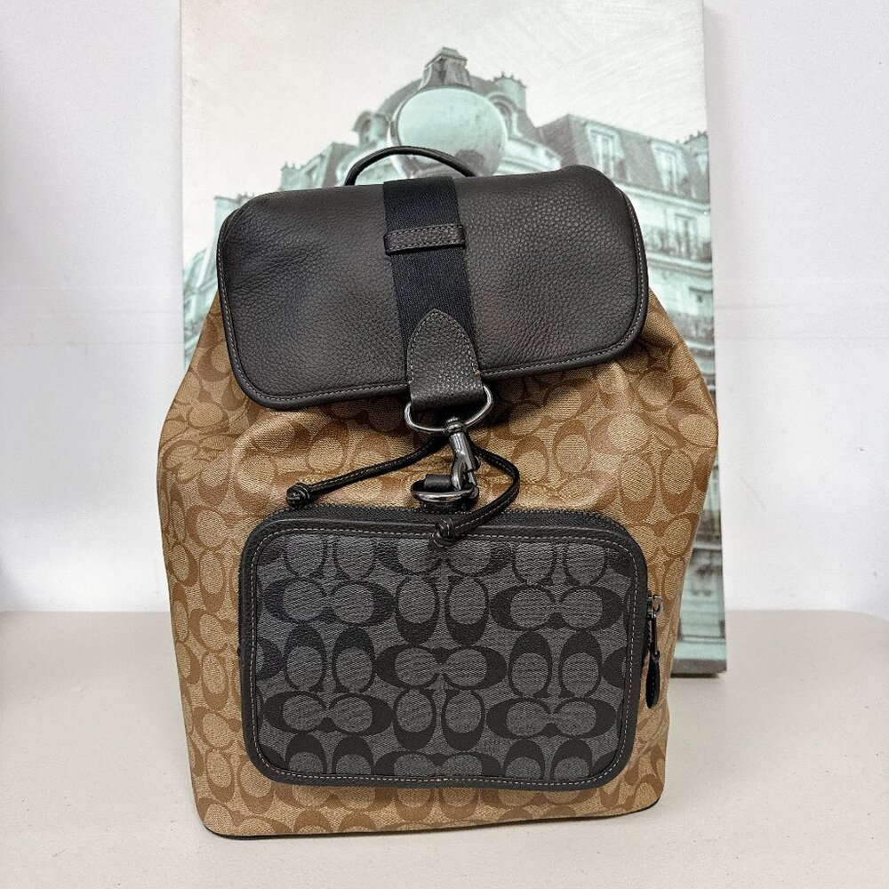 Coach C9866 Sullivan Backpack In Blocked Signature Canvas IN Khaki Charcoal